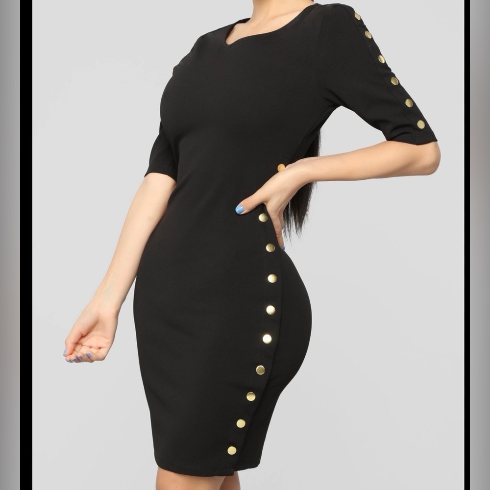 Haute Monde Black Mini Dress with Gold Accents